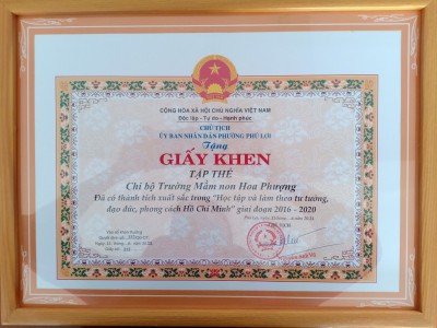 Giấy khen tập thể học tập theo Bác Giai đoạn 2016-2020